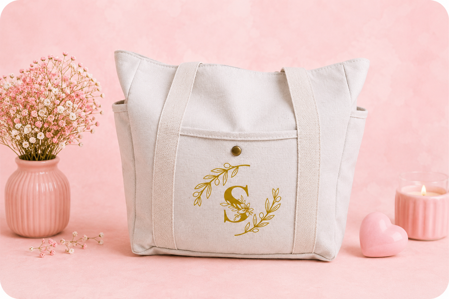 Tote bag con bolsillo para botella en beige