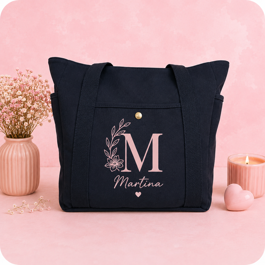 Tote bag con bolsillo para botella en negro