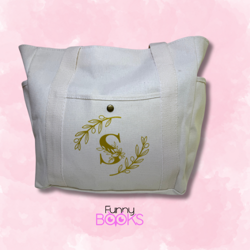 Tote bag con bolsillo para botella en beige